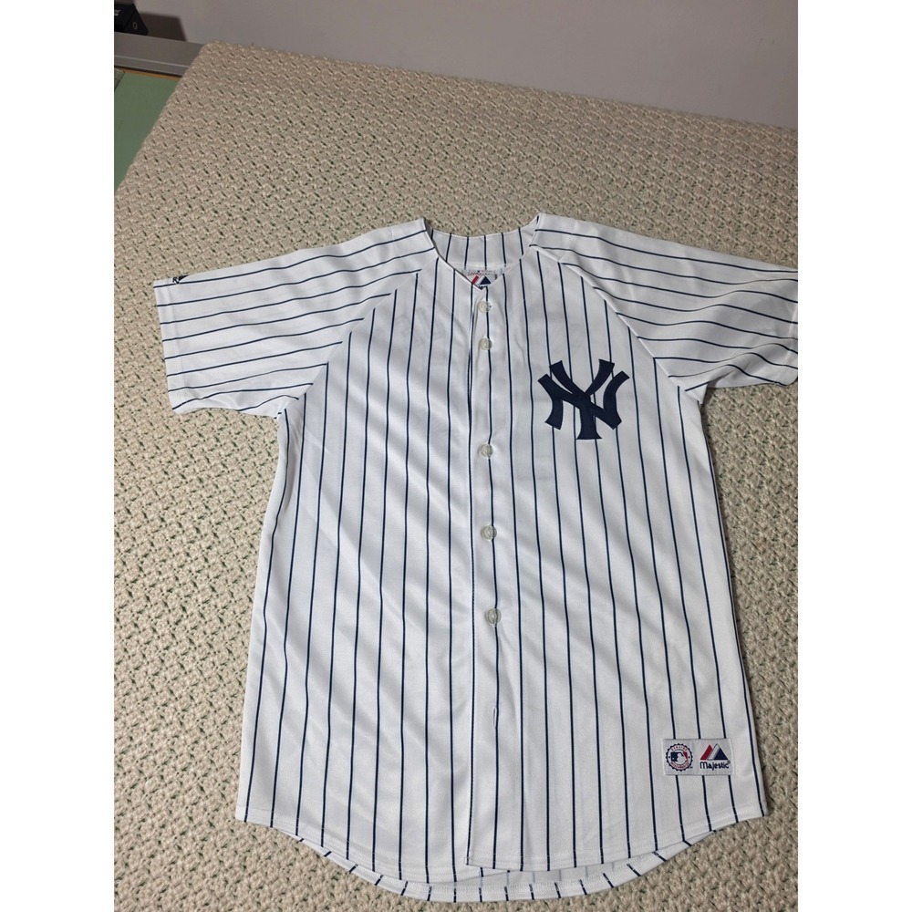 Majestic Baseball Jersey Boys XL White Pinstripe Excellent Alex Rodriguez 13